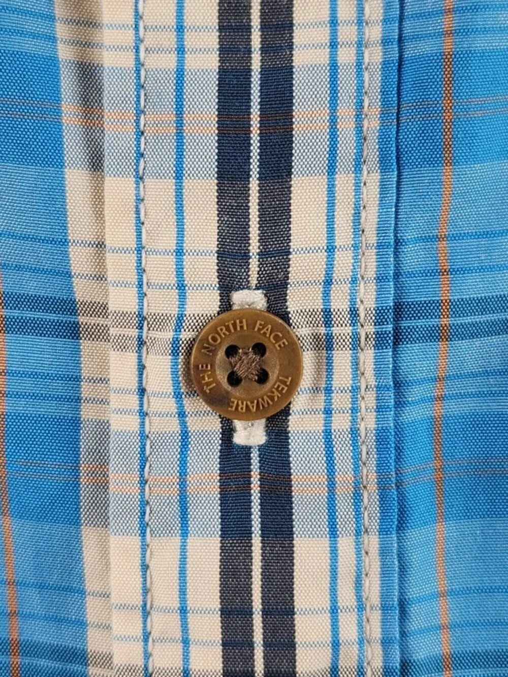 The North Face Short Sleeve Blue Plaid Outdoors Hiking Button Up Shirt Medium
